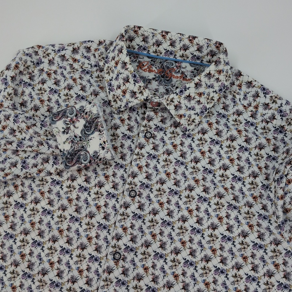 Robert Graham Bauxhall Mens Shirt Size Medium Classic Fit Floral Grid Button Up